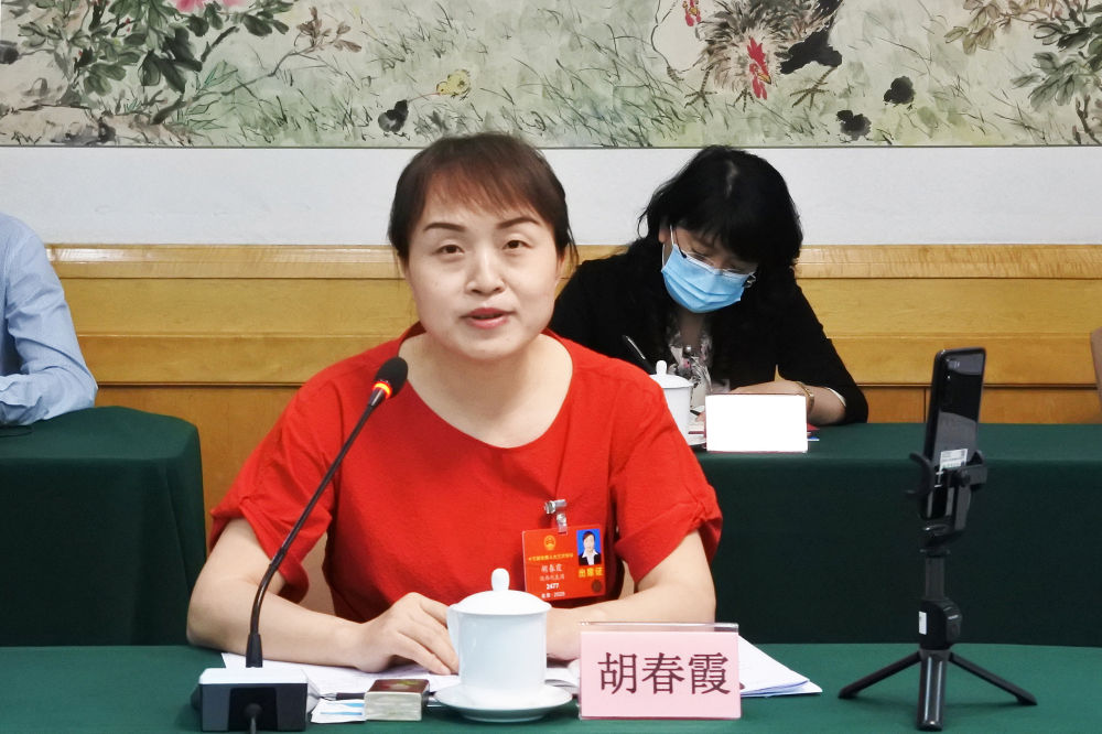 5月23日，全國(guó)人大代表胡春霞在參加分組審議政府工作報(bào)告時(shí)發(fā)言。新華社記者　吳雨　攝